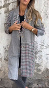 Women Laple Collar Patchwork Plaid Temperament Casual Coat