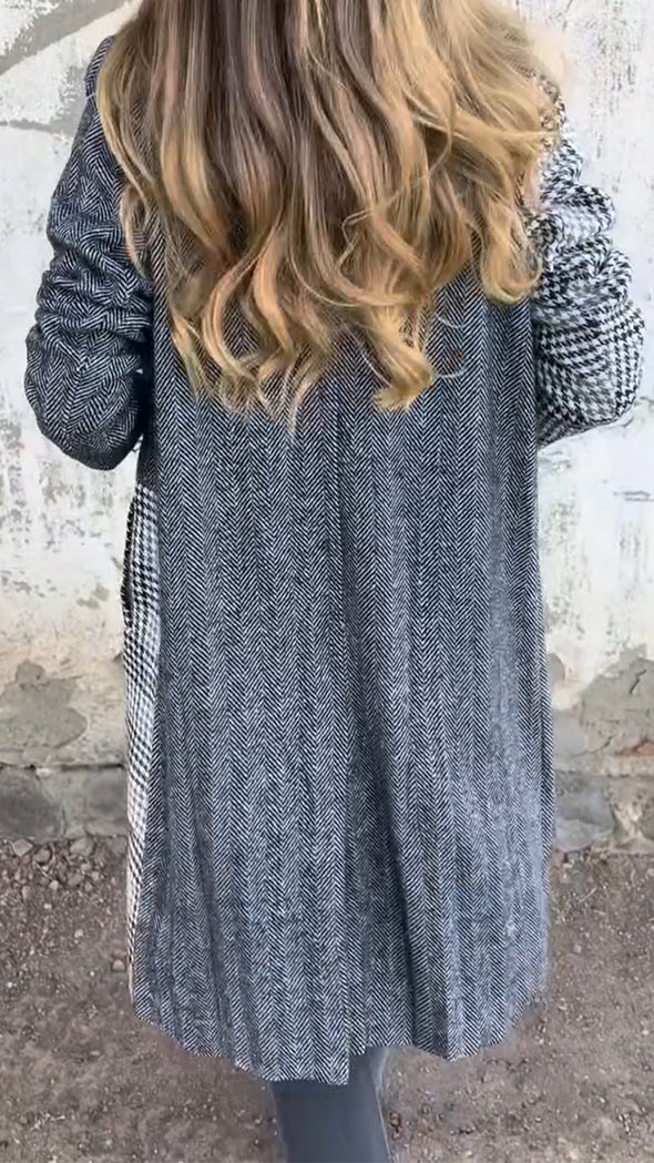 Women Laple Collar Patchwork Plaid Temperament Casual Coat