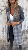 Women Laple Collar Patchwork Plaid Temperament Casual Coat