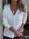 Women V-neck Solid Color Casual Top