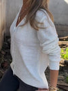 Women V-neck Solid Color Casual Top