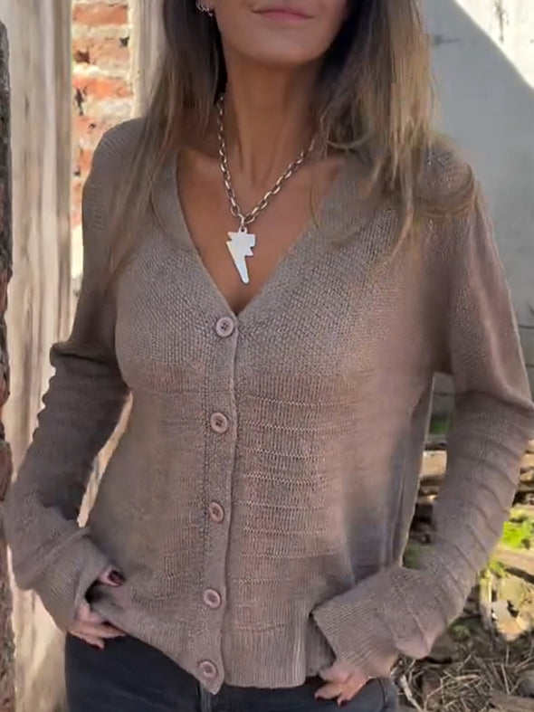 Women V-neck Solid Color Casual Top