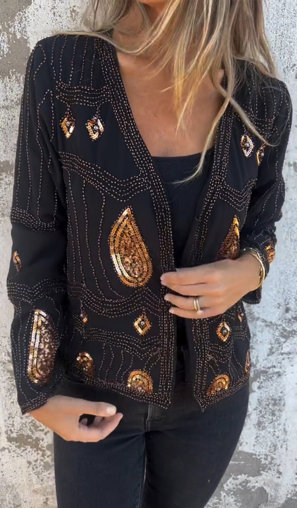 Women Sequin Printed Casual Cardigan