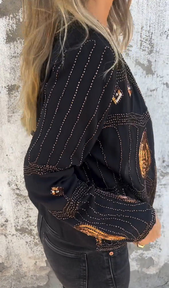 Women Sequin Printed Casual Cardigan