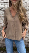 Women V-neck Breasted Casual Top