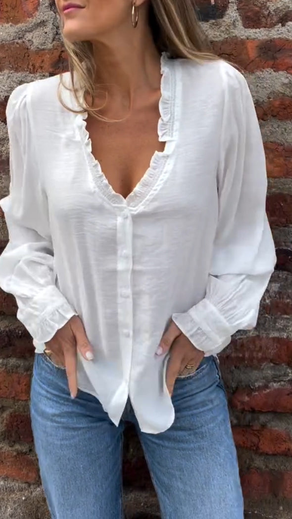 Women V-neck Breasted Casual Top
