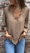 Women V-neck Breasted Casual Top