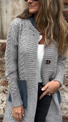 Women Hooded Patchwork Denim Casual Knitted Coat