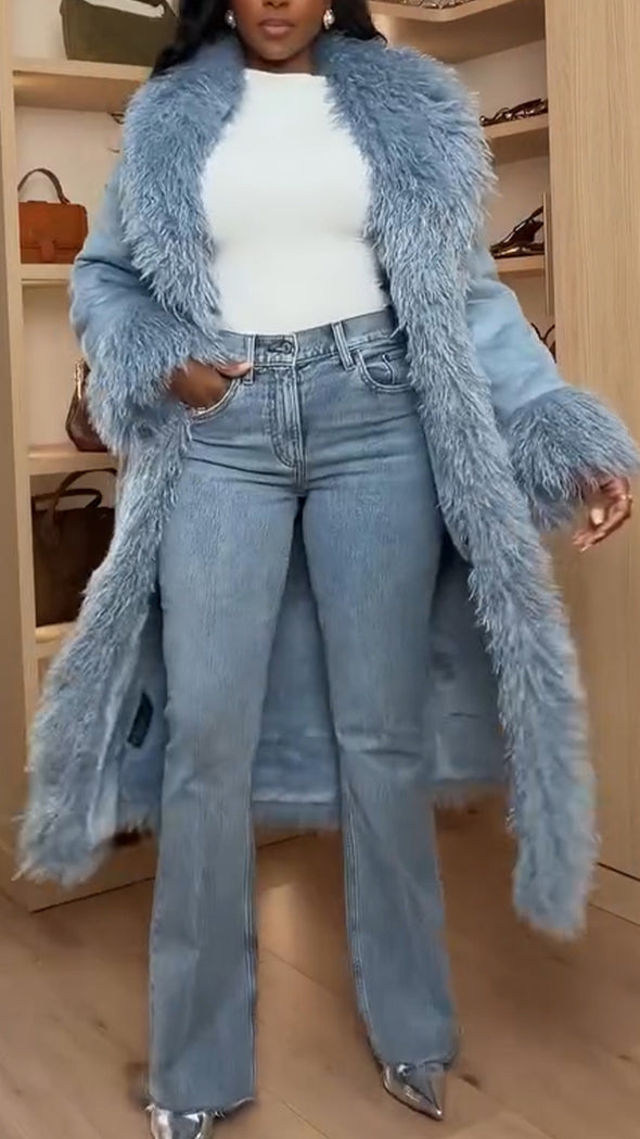 Women Laple Collar Plush Temperament Casual Coat