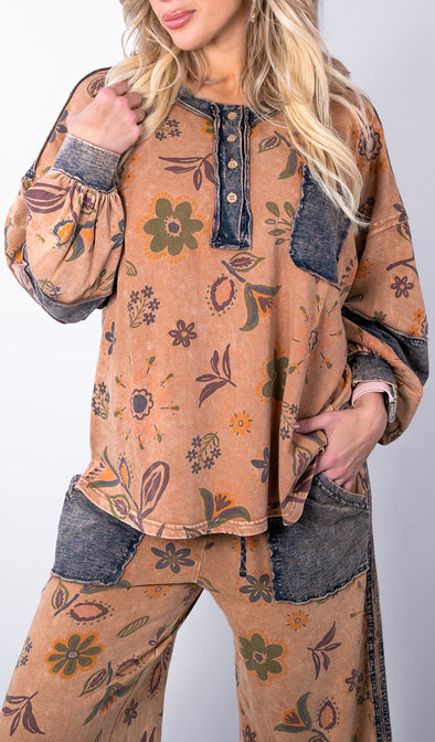 Women Round Neck Patchwork Printed Casual Suit