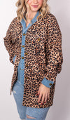 Womens Leopard Print Spliced Denim Fake Two-piece Jacket