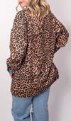 Womens Leopard Print Spliced Denim Fake Two-piece Jacket