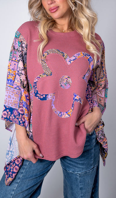 Women Round Neck Printed Patchwork Casual Top