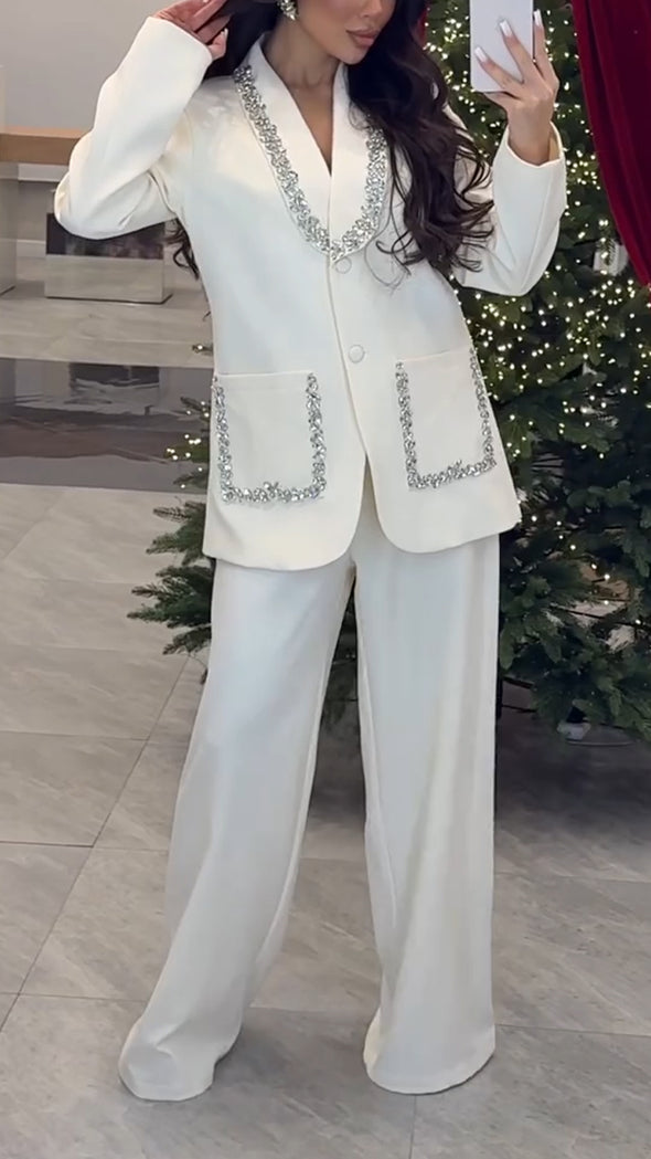 Women Laple Collar Hot Diamond Temperament Commuting Suit
