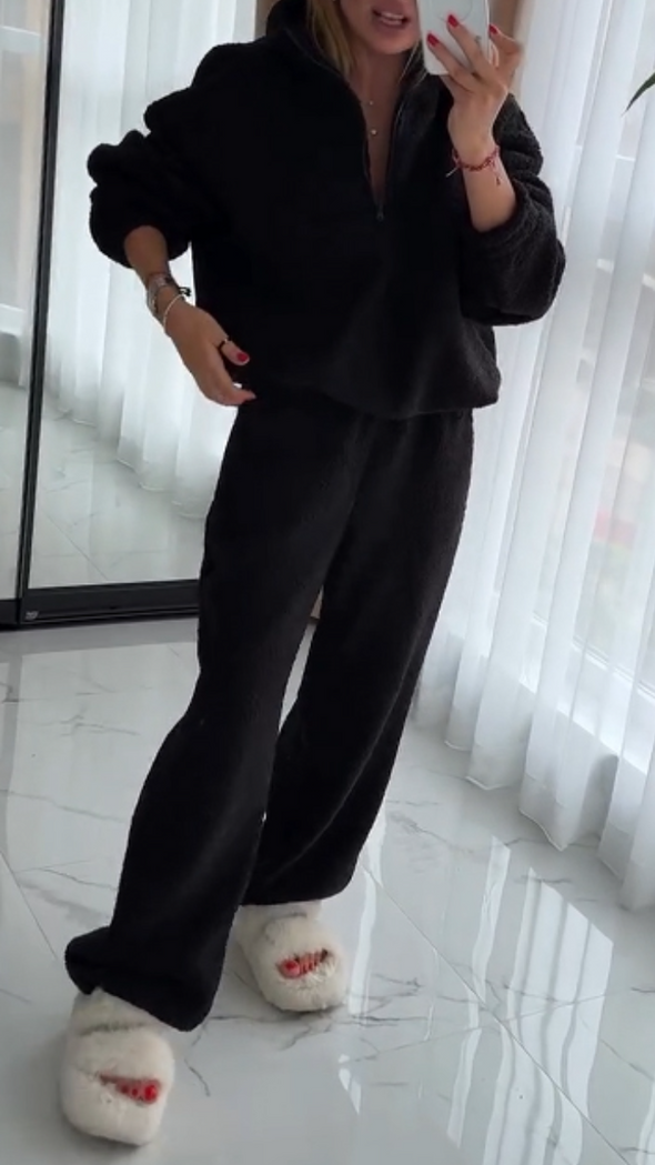 Womens Lapel Stitching Plush Casual Suit