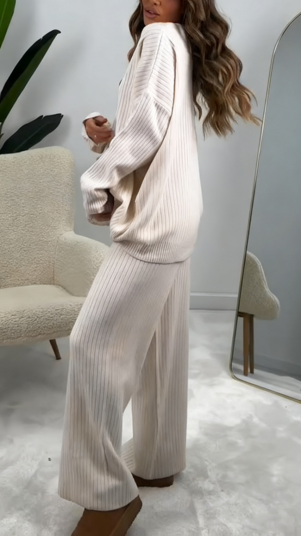 Women Round Neck Solid Color Casual Suit