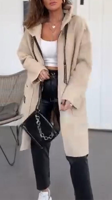 Women Hooded Drawstring Casual Coat