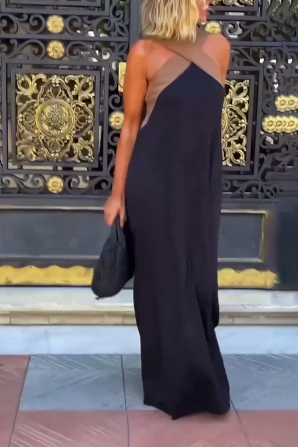 Women's Cross Halter Neck Sleeveless Stitching Dress