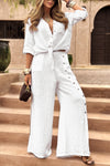 Women's Lapel Slit Button Cotton and Linen Casual Suit