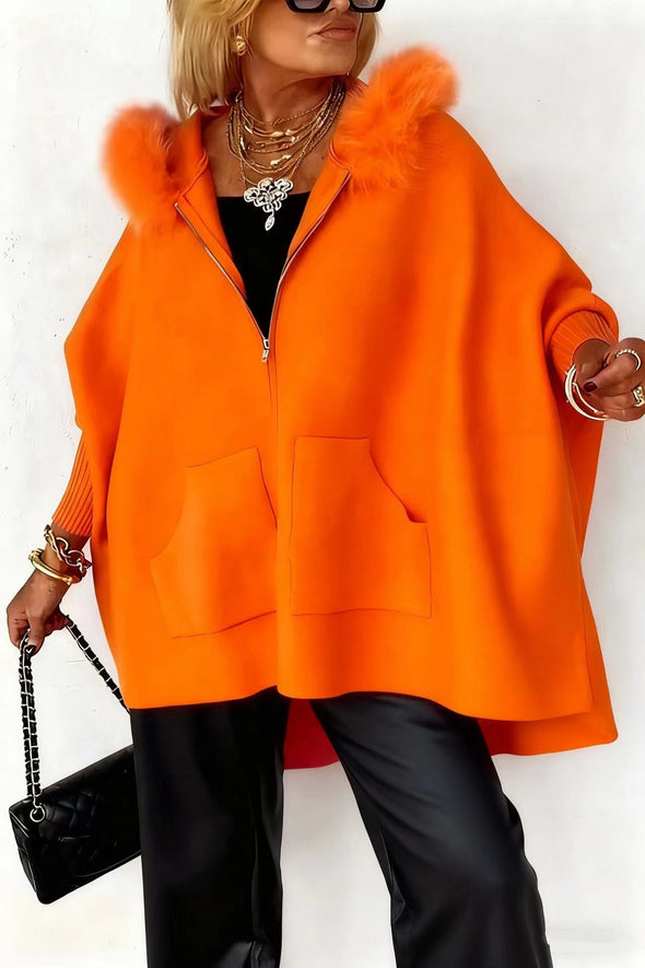 Women Fur Collar Solid Color Casual Jacket
