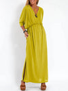Women's Casual Solid Color V Neck Slit Dress