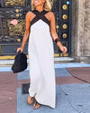 Women's Cross Halter Neck Sleeveless Stitching Dress