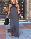 Women's Cross Halter Neck Sleeveless Stitching Dress