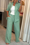 Women's Casual Lapel Single-breasted Cotton and Linen Two-piece Suit