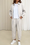 Women's Casual Simple Lapel Zipper Long Sleeve Two-piece Suit