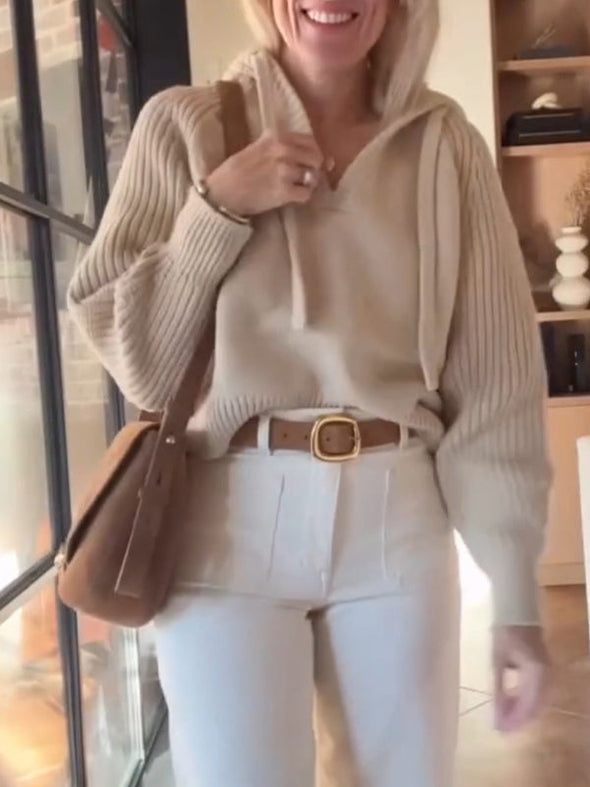 Women's V-neck Knitted Sweater Casual Top