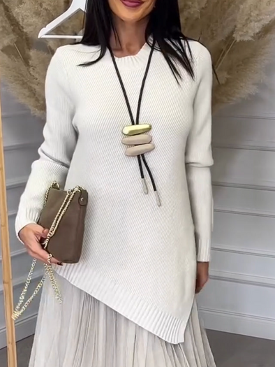 Women Round Neck Irregular Casual Knitted Sweater