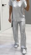 Women V-neck Solid Color Casual Suit