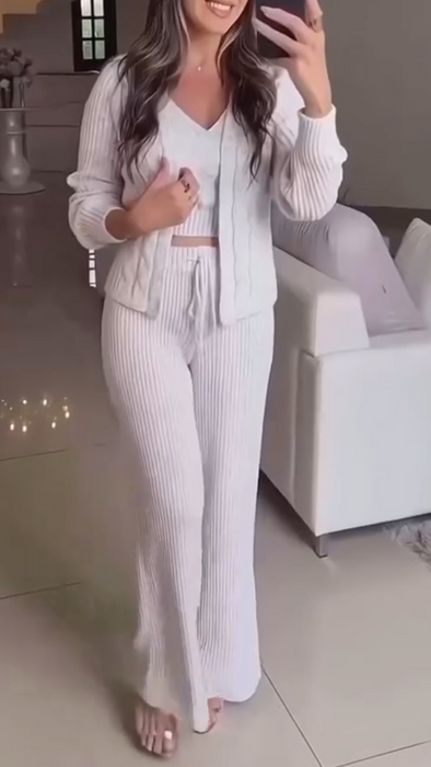 Women Solid Color Casual Three-piece Suit