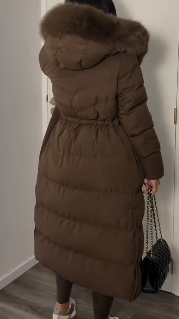 Women's Long Warm Cotton Coat with Fur Collar