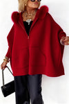 Women Fur Collar Solid Color Casual Jacket