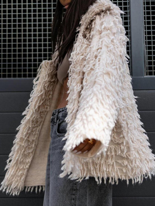 Women Lapel Hair Strip Casual Coat