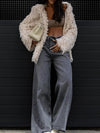Women Lapel Hair Strip Casual Coat
