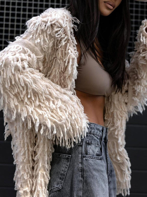 Women Lapel Hair Strip Casual Coat