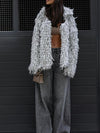 Women Lapel Hair Strip Casual Coat