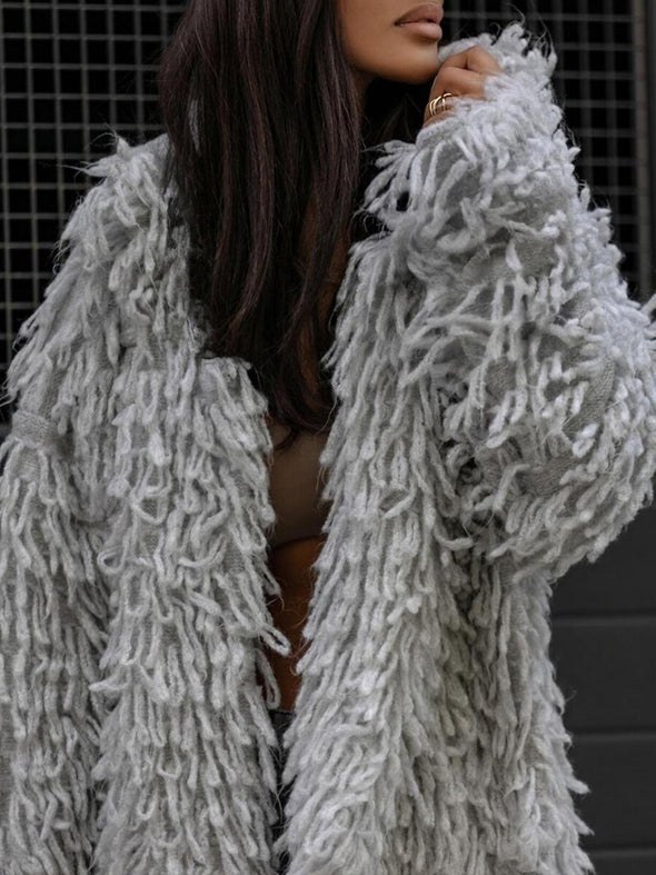 Women Lapel Hair Strip Casual Coat