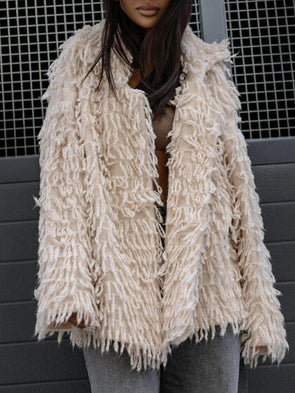 Women Lapel Hair Strip Casual Coat