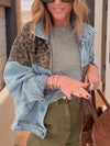 Women Lapel Star Print Casual Denim Jacket