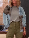 Women Lapel Star Print Casual Denim Jacket