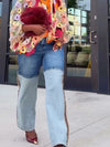 Fashion Bat Sleeve Artificial Flower Top And Jeans