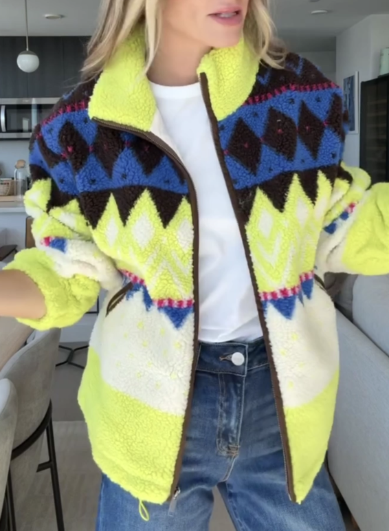 Women Casual Floral Sherpa Jacket