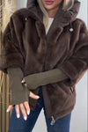 Women Casual Oversized Plush Paneled Knit Sleeve Warm Jacket