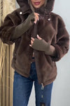 Women Casual Oversized Plush Paneled Knit Sleeve Warm Jacket