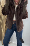 Women Casual Oversized Plush Paneled Knit Sleeve Warm Jacket