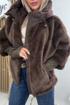 Women Casual Oversized Plush Paneled Knit Sleeve Warm Jacket