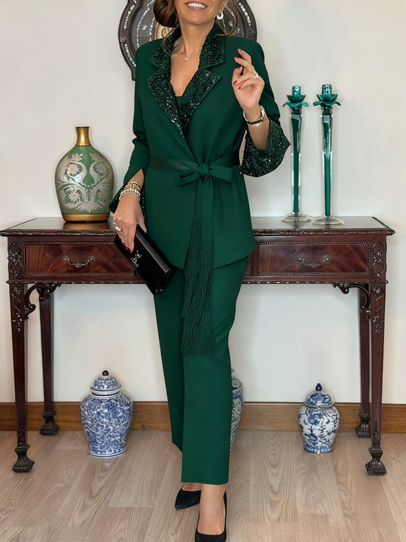 Women Lapel Jacket + Pants Temperament Commuter Suit